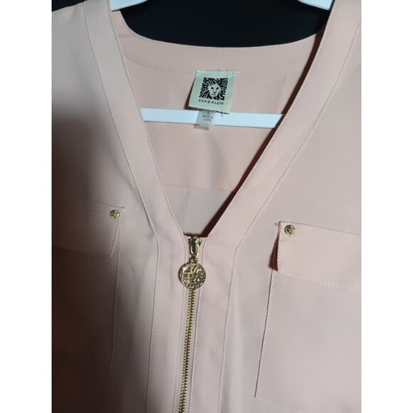 Anne Klein S Pink Pullover Top 3/4 Zip Long Sleeve Logo Casual Lightweight - Picture 3 of 7